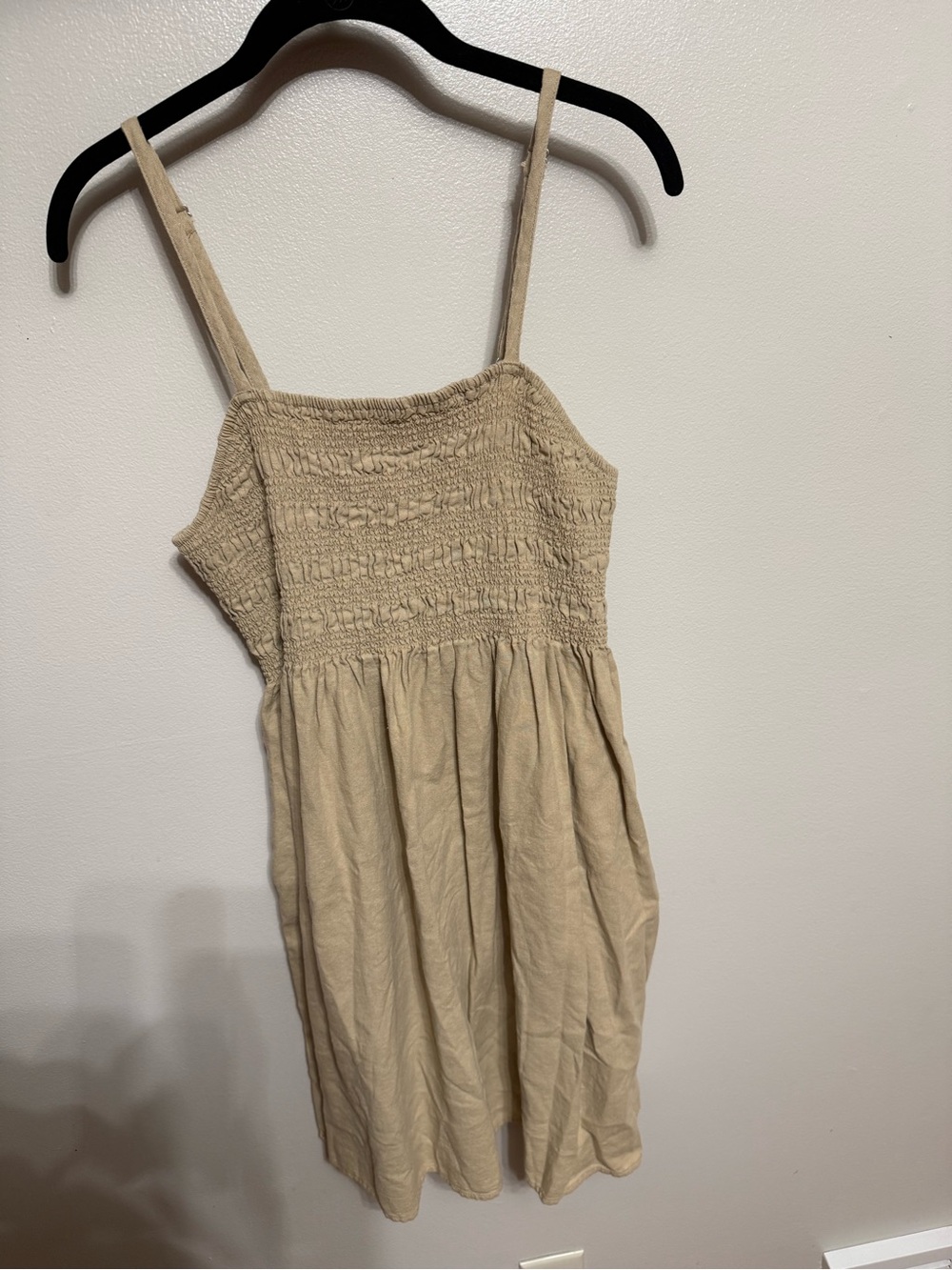 Beige Smocked Sundress with Spaghetti Straps